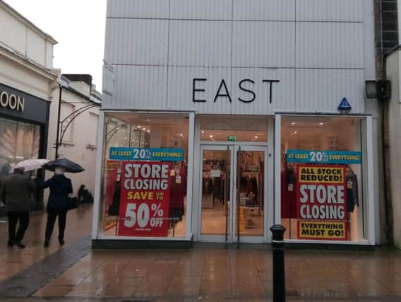 "Everything must go" signs up at East womenswear shop on Harrogate's James Street this week.