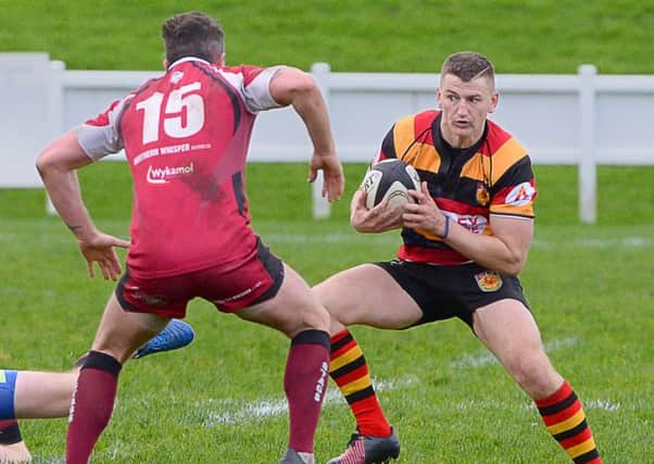 Luke Edwards scored Harrogate RUFC's first try at Rossendale. Picture: Richard Bown