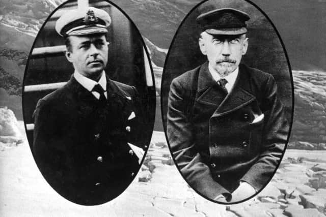 Scott of the Antarctic, left, who died at the South Polc in 1912, with, right,  his great Norwegian rival, Roald Amundsen.