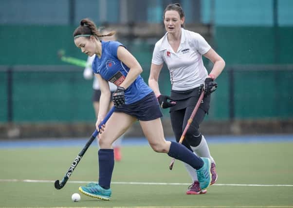 Lucy Wood was in fine form in front of goal for Harrogate Ladies 1s as they beat Didsbury then drew with Morpeth. Picture: Caught Light Photography