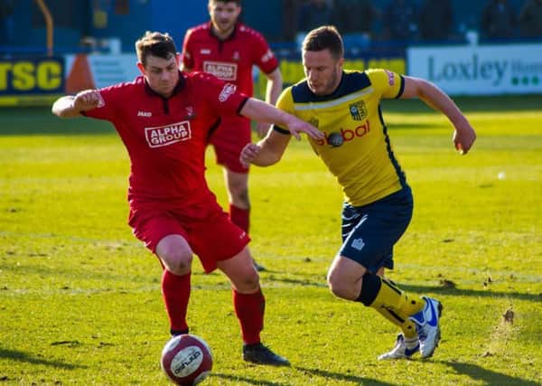 Aiden Savory in action during Tadcaster Albion's 4-0 win over Droylsden. Picture: Matthew Appleby