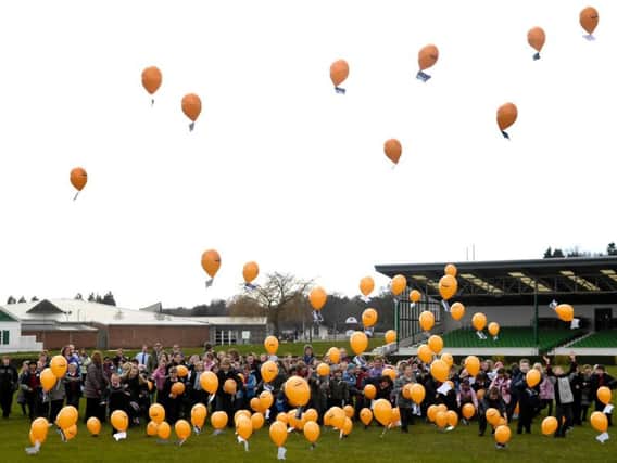Pupils release the Great Yorkshire Show balloons.