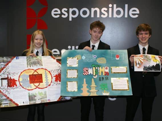 Students Chloe Verity, Oliver Houseman and Sam Corazzi will have their design work used to promote the new Japanese Garden at Harrogates Valley Gardens