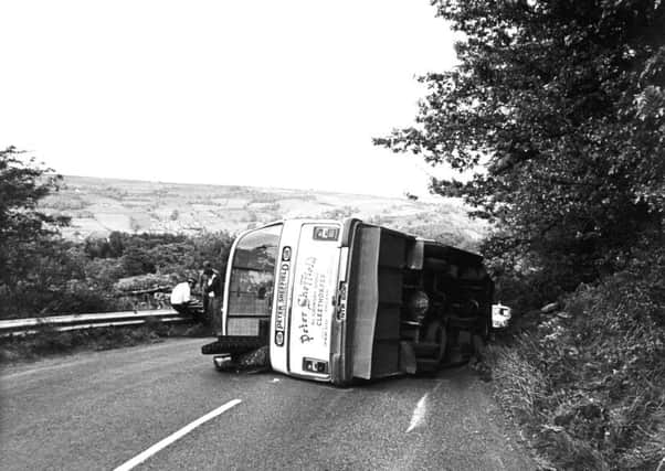 21st June 1978

Pateley Bridge, Greenhow Hill.

The second coach crash on the hill in a year - in which 23 pensioners on an outing from a Cleethorpes club were treated at Harrogate District Hospital. Their coach ran out of control and overturned on its side. Seven were still detained today.