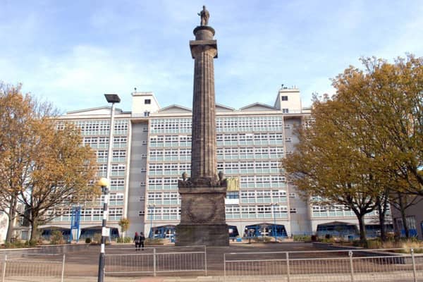 Hull College in Queens Gardens - with the statue of William Wilberforce - where job cuts are likely. PICTURE: TERRY CARROTT