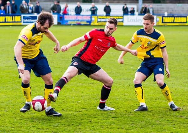 Tadcaster Albion endured a frustrating afternoon when they hosted Hyde United at the i2i Stadium. Picture: Matthew Appleby