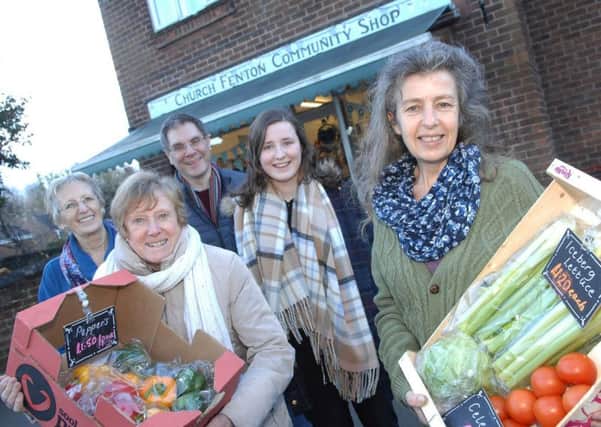 NAWN 1712191AM Church Fenton Community Shop. Jo Mason (right) with fellow volunteers Pam Cope, Anne Spensley, Gary Monkmanand Lucy Bennett.(1712191AM)