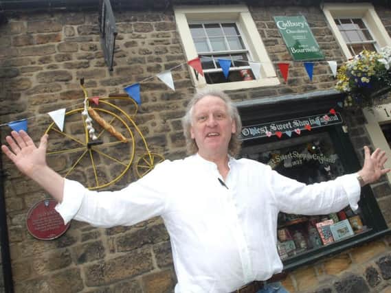 Keith Tordoff, Chair of Nidderdale Chamber of Trade outside his shop - The Oldest Sweet Shop in England - on Pateley High Street.