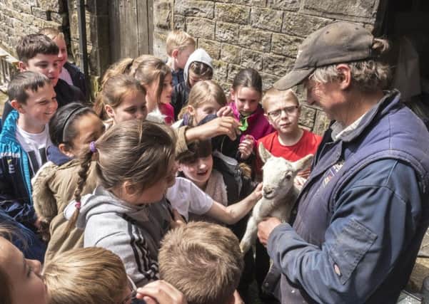 Leeds schoolchildren visit Stephen Ramsdens farm. Photograph taken by Paul Harris.