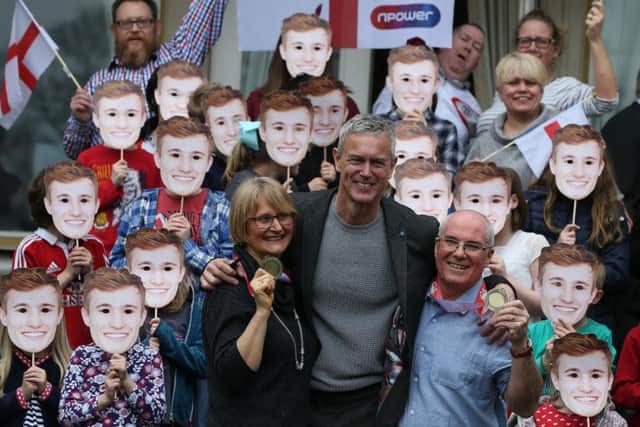 Mark Foster with David and Jackie Laugher at the surprise party to celebrate Jacks 3 Gold Medals and to thank everyone in Ripon for the power of their support to Team England during the 2018 Commonwealth Games.
Photography by Nigel Roddis Getty Images for npower