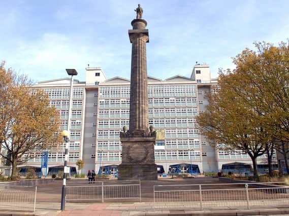Hull College in Queens Gardens - with the statue of William Wilberforce - where job cuts are likely.