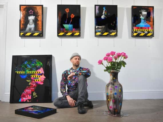 Artist David Rusbatch with his new exhibition Flaunt Every Kiss at RedHouse Originals Gallery in Harrogate.
