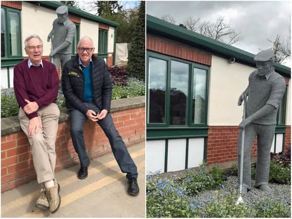 Johnsons of Whixley chairman John Richardson, BBC Look Norths Harry Gration and the statue