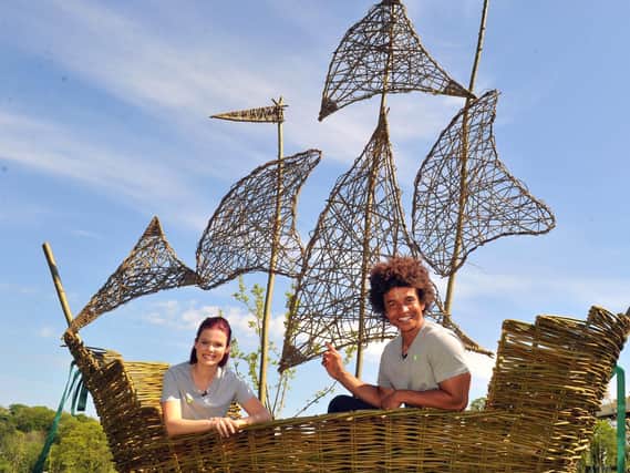 Lindsey Russell and Radzi Chinyanganya, from Blue Peter, at RHS Garden Harlow Carr.