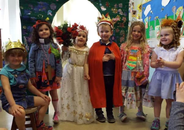 Children at Hampsthwaite School Nursery during their royal wedding ceremony.