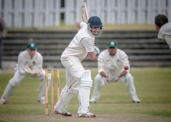 Eddie Wilson was one of a number of Harrogate CC batsmen who suffered a frustrating afternoon at Woodhouse Grange. Picture: Caught Light Photography