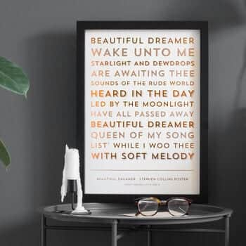 Metallic Personalised 'Favourite Song' Lyric Print, £30